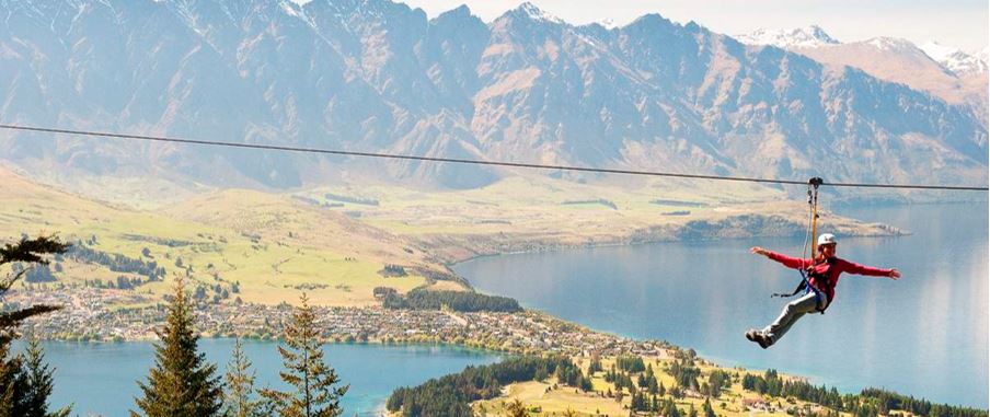 Zipline high about Queenstown city and enjoy panoramic views.